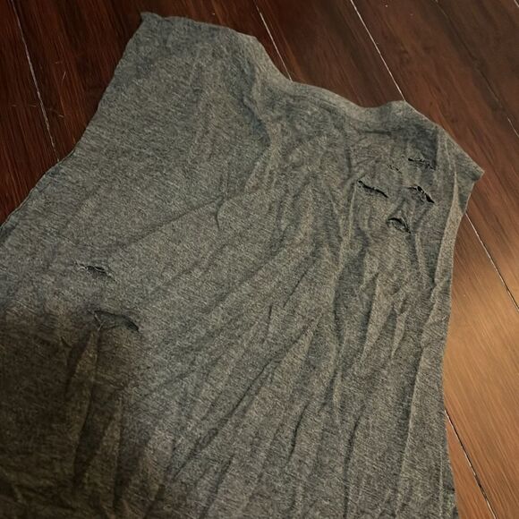 Gray Muscle Tee - Sleeveless - Size Small - NWOT - Honey Punch - Holes - Picture 3 of 4
